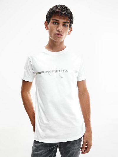 Calvin Klein Ruhák HU066745 | Calvin Klein Slim Metallic Logo Férfi Póló Világos Fehér